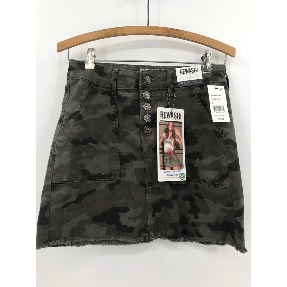 NWT Women’s Juniors Size 3R Rewash Army Green Camo Mini A line Skirt Stretch
